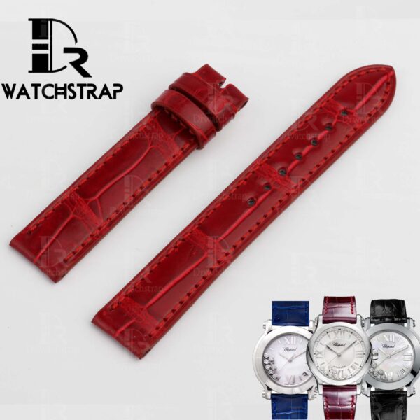 replacement red alligator leather strap band 18mm 15mm for Chopard watch happy sport diamond 30mm