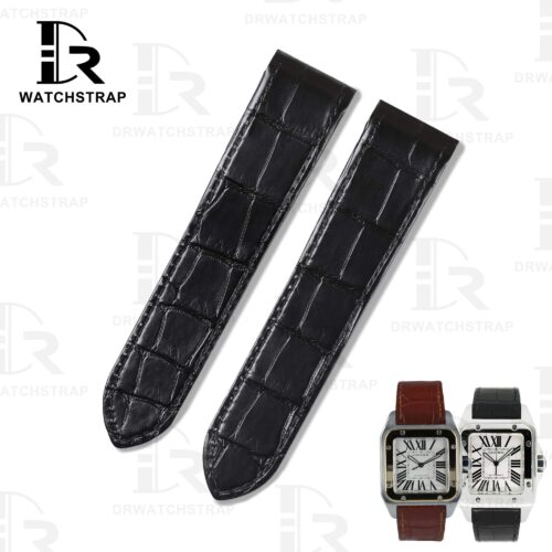 Custom Replacement black alligator leather watch band for Cartier Santos 100 Midsize Large XL Chronograph strap Custom Replacement black alligator leather watch band for Cartier Santos 100 Midsize Large XL Chronograph strap