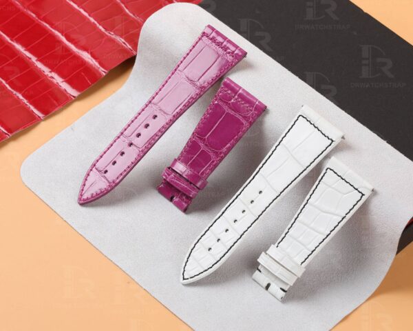 Custom handmade best quality grade A American crocodile 26mm Pink White leather alligator strap and watch band replacement fit for Franck Muller Master Square 6000 h SC DT luxury watches online - High-end leather straps 100% hand stitched for sale