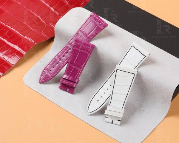 Custom handmade best quality grade A American crocodile 26mm Pink White leather alligator strap and watch band replacement fit for Franck Muller Master Square 6000 h SC DT luxury watches online - High-end leather straps 100% hand stitched for sale
