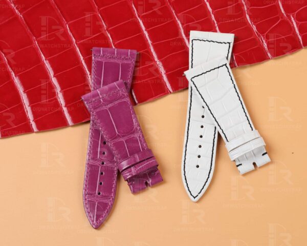 Custom handmade best quality grade A American crocodile 26mm Pink White leather alligator strap and watch band replacement fit for Franck Muller Master Square 6000 h SC DT luxury watches online - High-end leather straps 100% hand stitched for sale