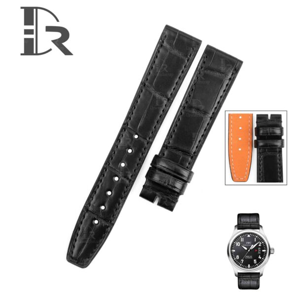 1619152465-Replacement-IWC-Santoni-Alligator-black-leather-strap-orange-watch-band (1) Custom best quality alligator replacement Black leather straps IWC Portofino Santoni strap and watch band online for sale fit for IWC Portofino, Pilot's, Portuguese luxury watches