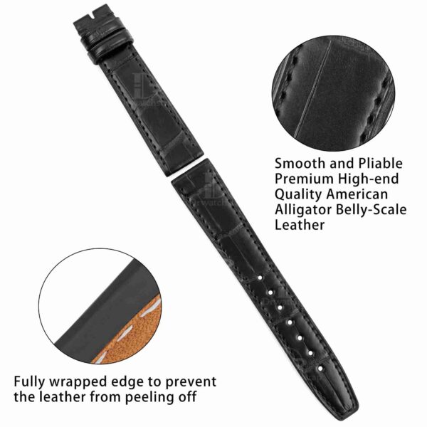 1619152497-Replacement-IWC-Santoni-Alligator-black-leather-strap-orange-watch-band (8) Smooth and Pliable alligator leather