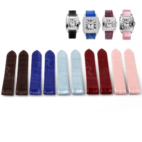 1607604478-Handmade-Cartier-Santos-100-midsize-large-size-Replacement-leather-wristwatch-band-strap-bracelet-America-Alligator-crocodile (2) Custom handmade best quality replacement Red Blue Brown Ice Blue Black Pink America Alligator Leather Cartier Santos 100 watch straps and watch bands Cartier Santos 100 Midsize Large Chronograph XL size watches - OEM aftermarket high-end leather watch bands online at a low price