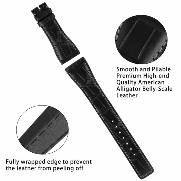 1615621212-IWC-da-Vinci-perpetual-calendar-chronograph-replacement-Genuine-black-alligator-leather-strap-handmade-white-stitching (6) IWC Da Vinci Perpetual Calendar Digital date-month replacement leather watch strap for sale