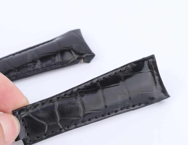 Best quality genuine OEM handmade aftermarket black Curved End link alligator crocodile belly-scale high-end replacement Rolex Submariner black leather watch strap and watch band for sale - Shop the high-end custom Alligator straps and watch bands 20mm at a low price