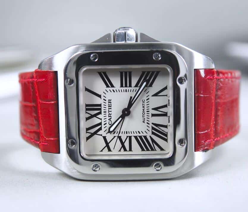 Cartier Santos red leather strap buy replacment handmade from Drwatchstrap
