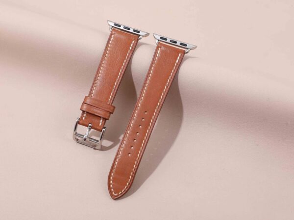 Handmade custom brown leather strap for Hermes Apple watch band