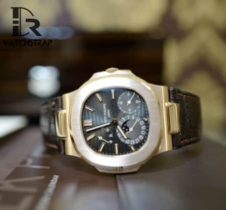 In Stock 25mm Handcrafted Black Croco leather band for Patek Philippe Nautilus 5711 5712