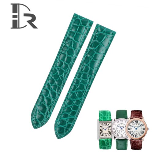1611840534-Cartier-Ronde-Tank-Solo-leather-strap-Replacement-Green-Alligator-leather-watch-strap-band (1) Best genuine Cartier handmade best quality American Alligator green leather strap and watch band replacement with 16mm 18mm 20mm 23mm lug sizes for Cartier Ronde Tank Solo, American tank, France tank, Must, Ronde, Cle de, and more models for sale - Shop the premium OEM custom Cartier straps from dr watchstrap at a low price