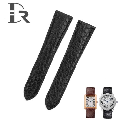 1611913127-Cartier-Tank-solo-Ronde-black-small-scale-alligator-leather-strap-watchband (1) Custom best quality material alligator crocodile Cartier Tank & Ronde solo black brown blue orange green gold watch leather strap and watch band replacement 16mm 18mm 20mm 23mm size compatible with Cartier Tank & Ronde solo small large - Shop the high-end quality straps and watchbands from DR watchstrap