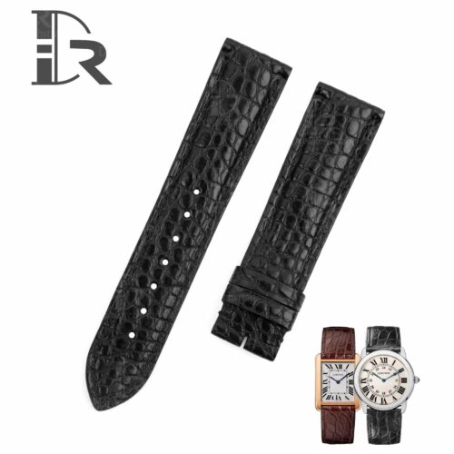 1614931992-Cartier-Tank-Ronde-Solo-Replacement-Black-Leather-Alligator-watch-strap-band-handmade (1) Best quality genuine handmade black alligator round-scale Cartier Tank Ronde Solo leather strap and watch band replacement online for Cartier Ronde & Tank Solo, American tank, France tank, Must, Ronde, Cle de, and more watches - custom aftermarket watch bands OEM