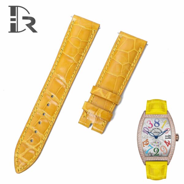 Handmade replacement Yellow Leather watch strap for Franck Muller Crazy Hour diamond watch
