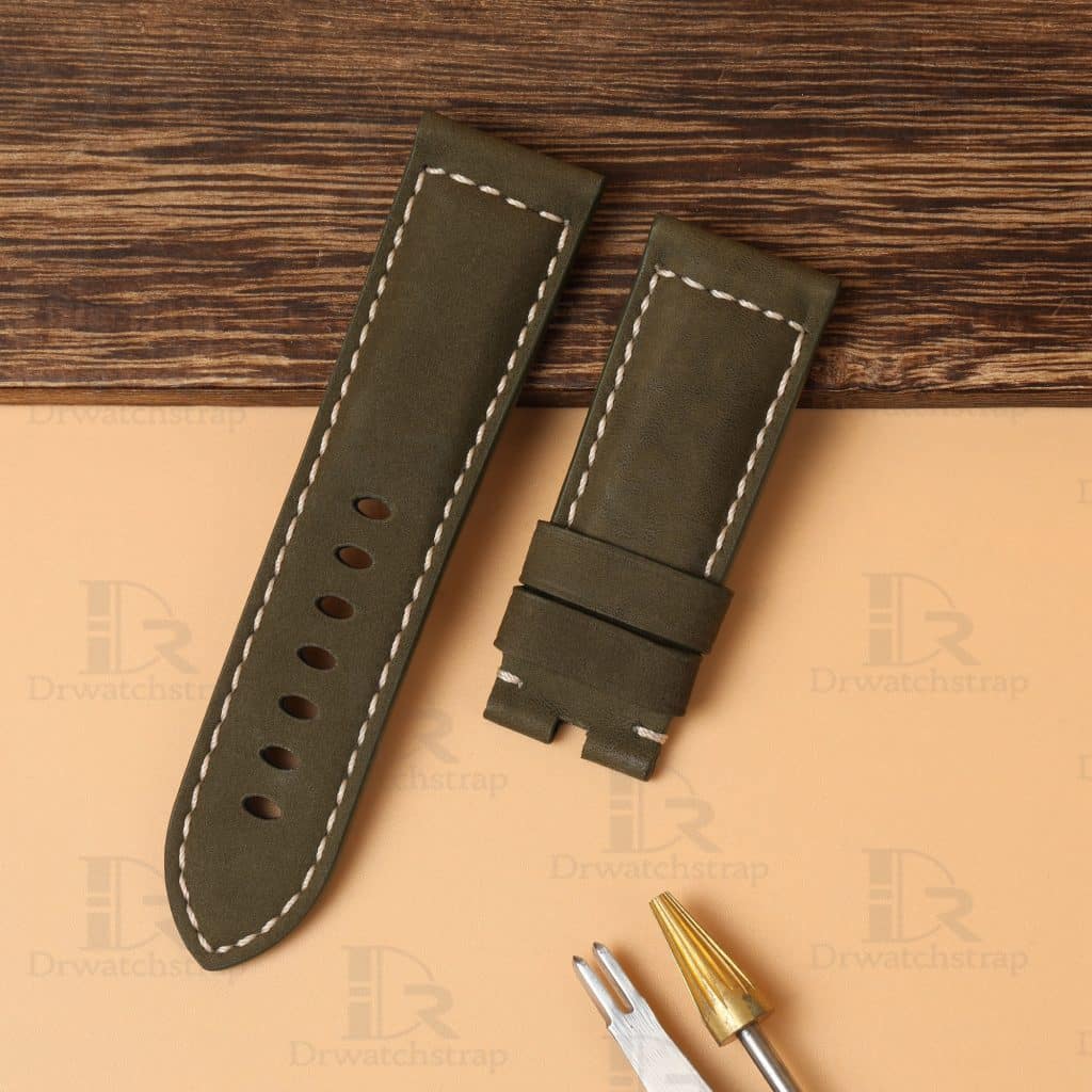 Custom aftermarket OEM best calfskin Oliver green Panerai leather watch straps & watch bands 22mm 24mm 26mm replacement for Panerai Luminor Marina, Radiomir, Submersible luxury watches - Shop the premium best calfskin material leather strap and watch band from Dr watchstrap at a low price