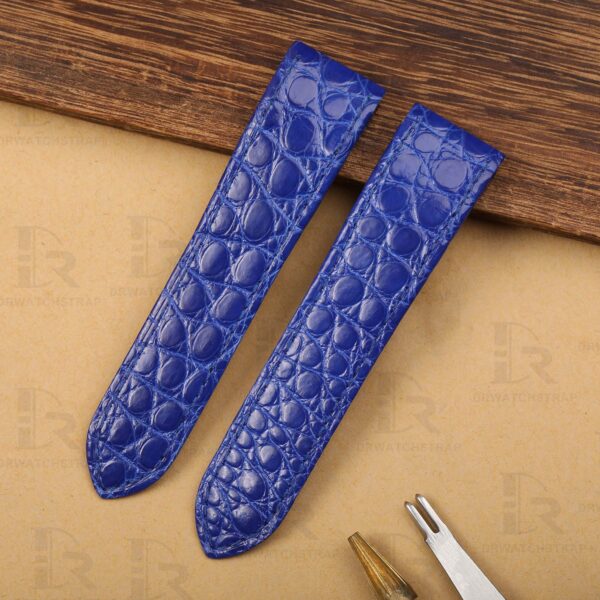 Custom best quality Alligator Round-scale Cartier de Santos Blue leather watch strap and watch band for Cartier Santos 100 Midsize Medium Large Chronograph XL size watch - Shop genuin ha (1)