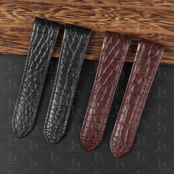Custom Alligator Round scale Cartier de Santos Black Brown leather watch strap for Cartier Santos 100
