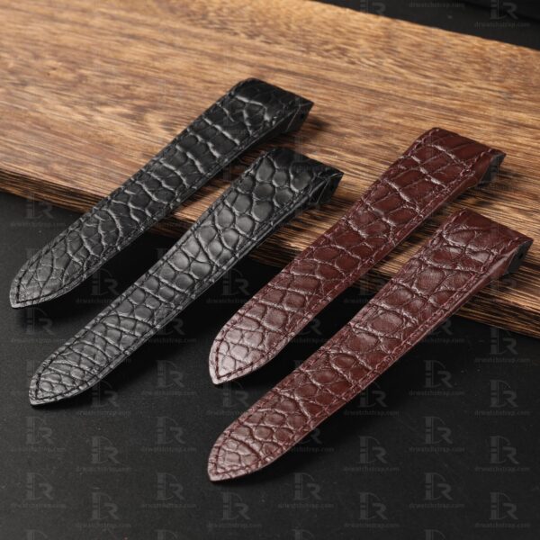 Custom Alligator Round scale Cartier de Santos Brown leather watch strap for Cartier Santos 100