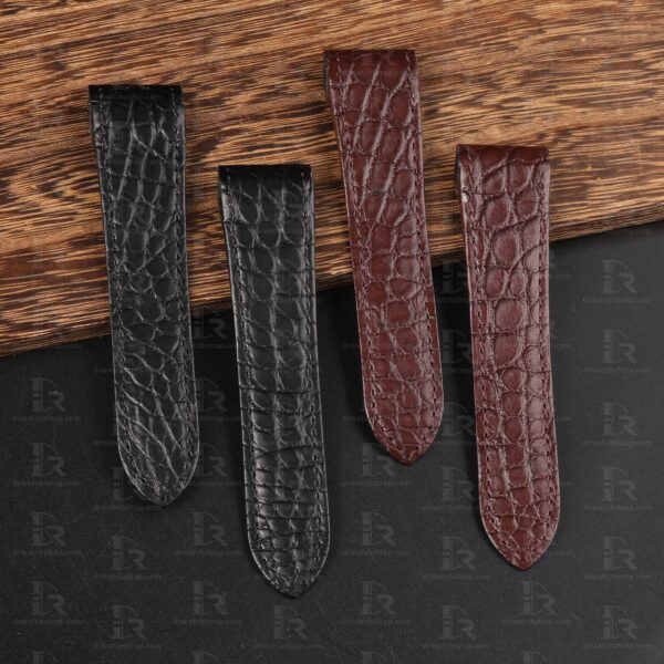Custom Alligator Round scale Cartier de Santos Brown leather watch strap for Cartier Santos 100