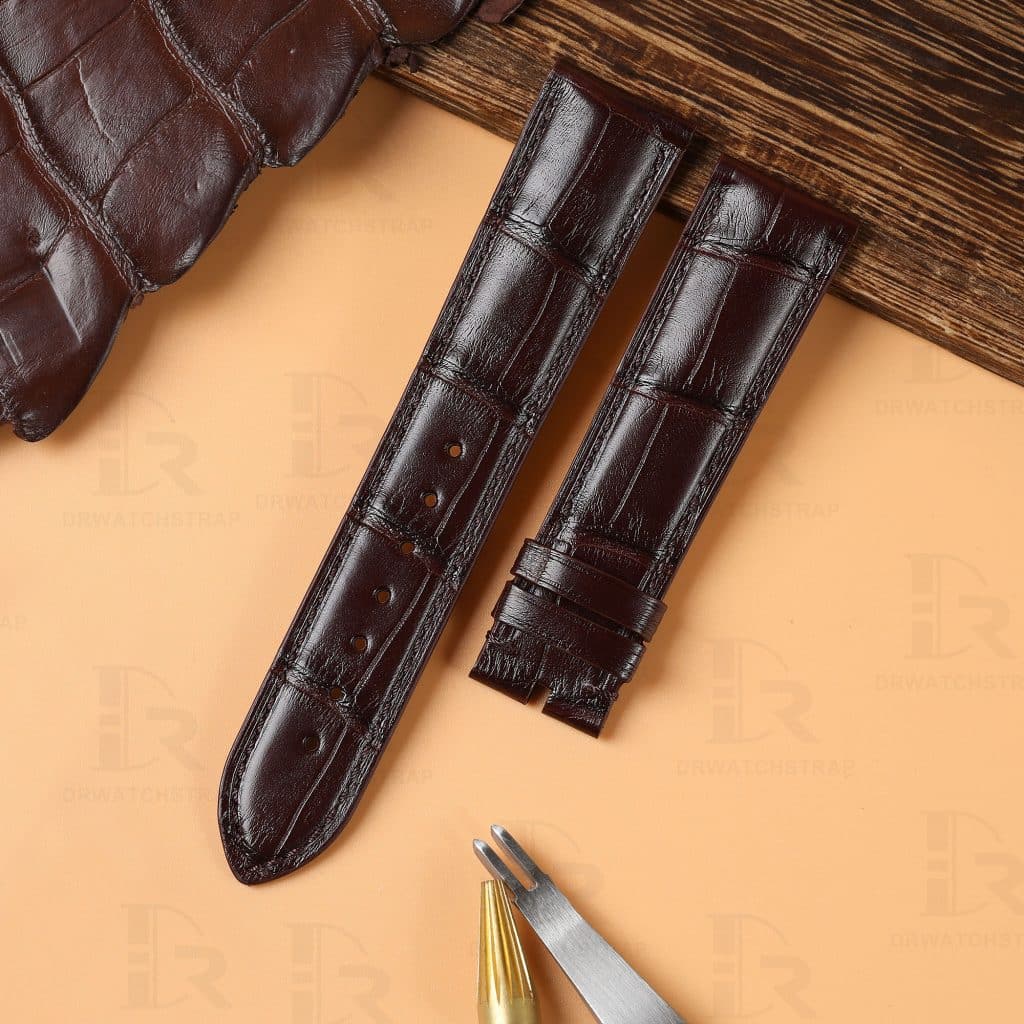 Shop best quality alligator leather straps for Omega Seamaster, DeVille,  Aqua Terra, and more, Custom leather strap brown replacement watch band for sale 20mm
