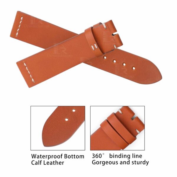 1614837206-20mm-orange-watch-strap-handmade-hermes-Rolex-watchband-OEM-replacement (4) Custom best High-end qualtiy premium calfskin orange replacement leather Rolex Hermes Strap and watch band with 20mm lug size handmade for Rolex, Tudor, Patek Philippe universale watches online at a low price
