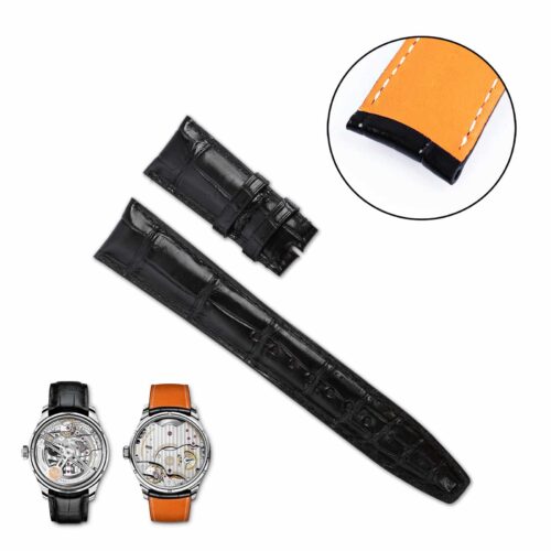 1616988551-IWC-Santoni-Black-Alligator-leather-strap-replacement-watchband-orange-inner (1) IWC Santoni Black Alligator leather strap replacement watchband orange inner