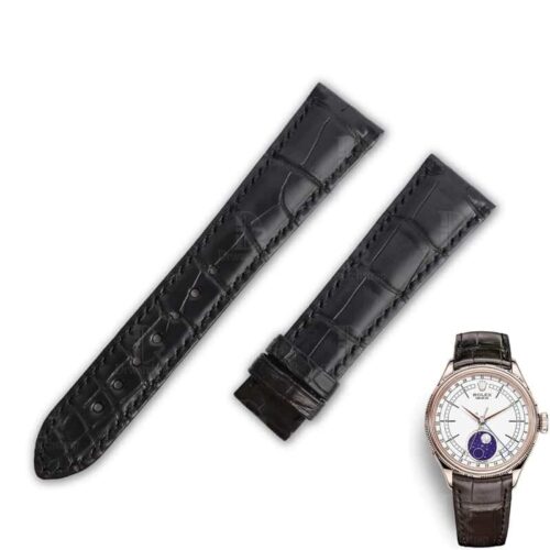 1618801470-Rolex-cellini-leather-strap-black-brown Aftermarket replacement best quality material Grade A crocodile Rolex Cellini watch leather band and watch strap black brown for Rolex Cellini watches ladies and men's straps online for sale - easily to change and adjust