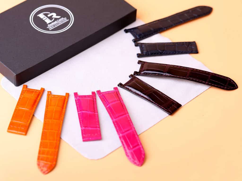 Handmade Orange Pink Purple Blue Leather Watch Band Single Folded fit for Pasha de Cartier strap