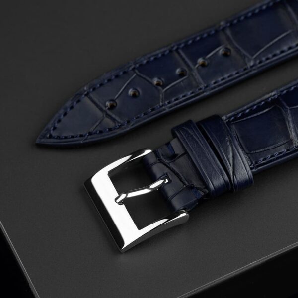 Handmade leather watch strap: Midnight Blue Alligator Skin Belly Scale