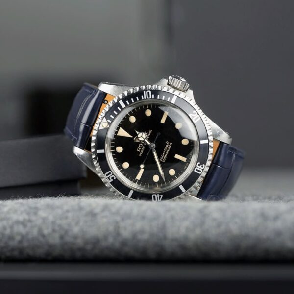 Handmade leather watch strap: Midnight Blue Alligator Skin Belly Scale