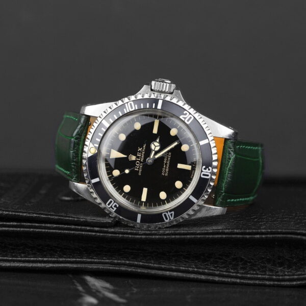 Handmade leather watch strap Green Alligator Belly scale