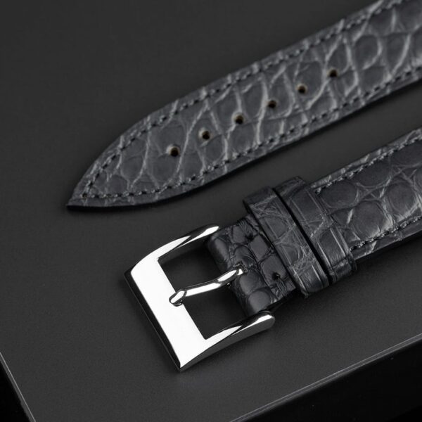 1618645859-Handmade-leather-watch-strap-Grey-Alligator-Round-scale (3) Handmade leather watch strap Grey Alligator Round scale