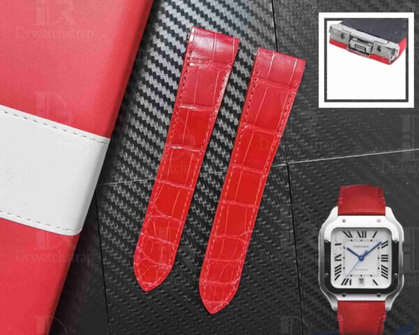 Quick Release strap fit for New Cartier Santos - Replacement Red Alligator leather watch band