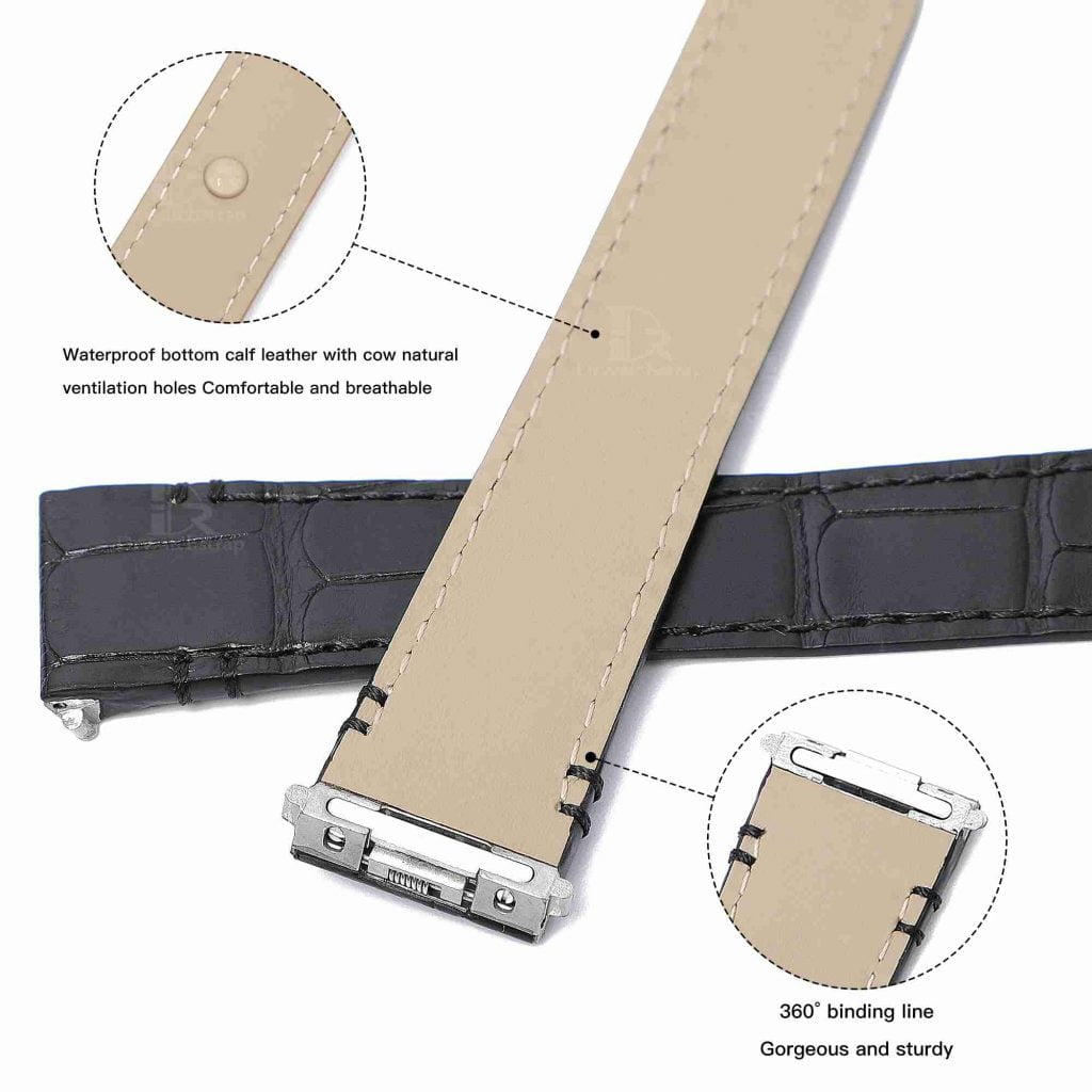Best quality Genuine Alligator Quickswitch Black leather Cartier quickswitch straps & watchbands for Cartier Santos Medium Large Watches for sale - Custom leather watchband with Easy Change system at low price