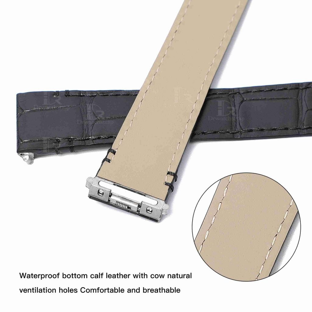 Best quality Genuine Alligator Quickswitch Black leather Cartier quickswitch straps & watchbands for Cartier Santos Medium Large Watches for sale - Custom leather watchband with Easy Change system at low price