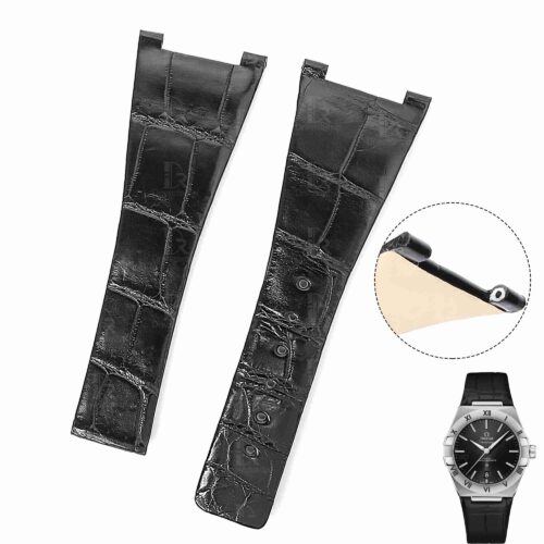 1622536809-Omega-CONSTELLATION-Co-axial-replacement-black-leather-watch-strap-band (6) Omega Constellation leather strap replacement best quality material alligator crocodile aftermarket Omega watch band for sale - High-end watchband for Omega luxury watches