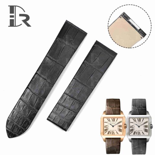 1624864870-Cartier-dumont-strap-replacement-black-alligator-leather-watch-band (1) Custom genuine alligator leather black watch Cartier santos dumont la Demoiselle ladies women's strap and watch band replacement watch bands for sale