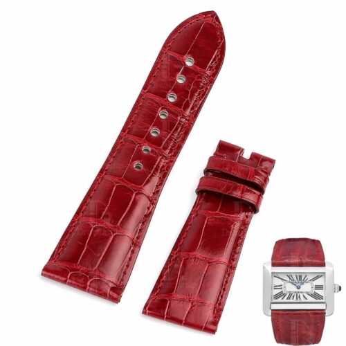 1625477521-Cartier-Tank-Divan-2600-red-leather-strap-replacement (1) Genuine high-end quality custom OEM red Alligator leather watch strap & watchband replacement for Cartier Tank Divan men's and ladies' luxury watches - 100% handmade custom best quality Grade A Crocodile Cartier straps and watch bands from DR Watchstrap at low price