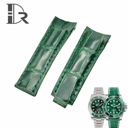 1626258903-Rolex-Submariner-Hulk-Green-Leather-strap-replacementfatkun Best quality genuine American Alligator crocodile OEM Green handmade Belly-scale replacement Rolex watch strap and watch band for Rolex submariner luxury watches - Shop the aftermarket High-end(HE) quality straps online