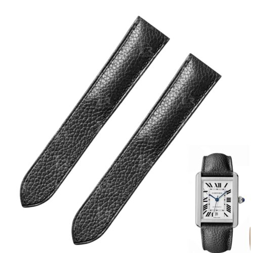 Cartier Tank solo Ronde leather strap green calfskin replacement for sale (5) Handcrafted custom premium calf watch leather strap black replacement watch band for Cartier Tank solo Ronde small large XL ladies men watches for sale at a low price