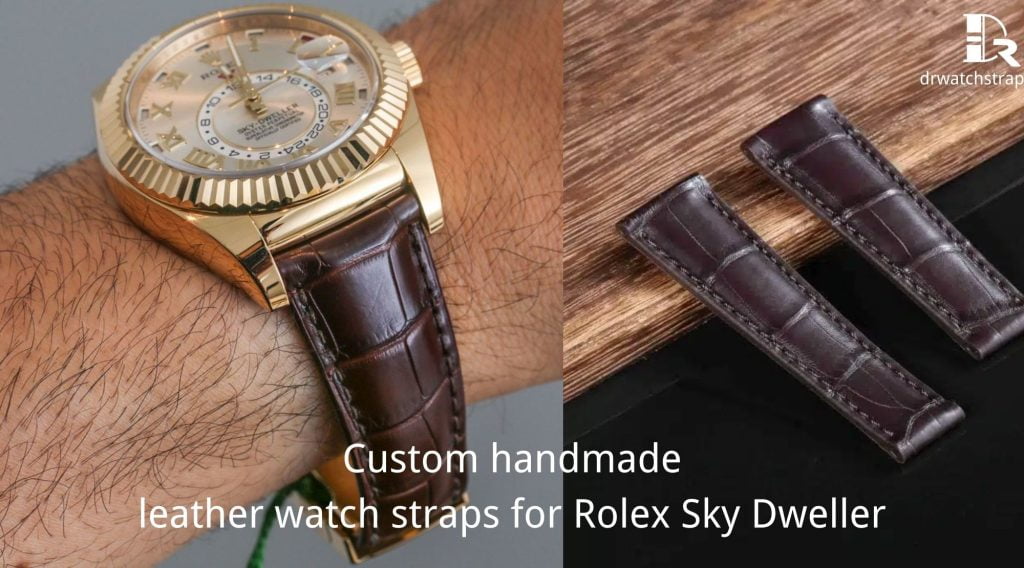 Custom alligator leather watch strap for Rolex Sky Dweller