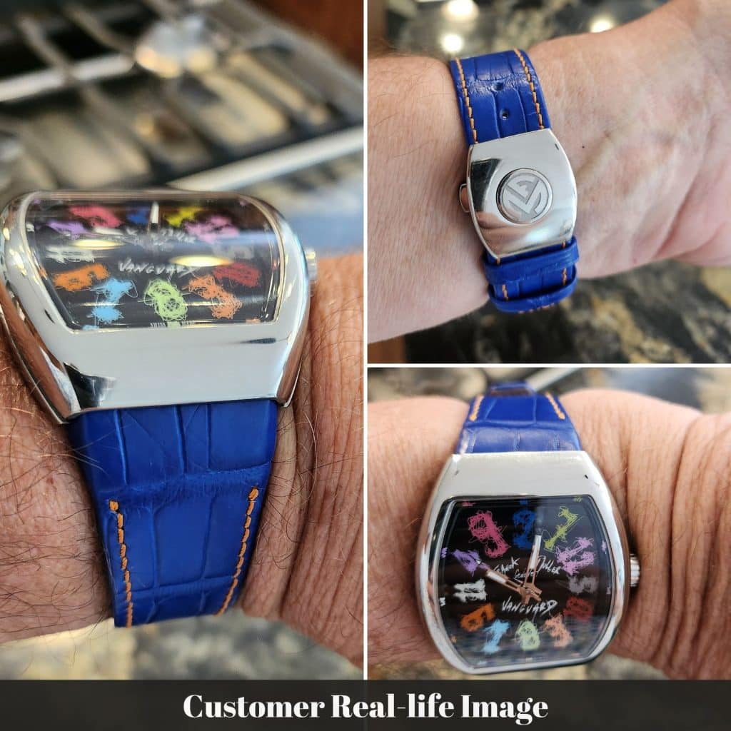 Custom blue alligator strap for Franck Muller Vanguard V32 V41 V45
