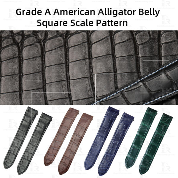 Custom Black brown green dark blue crocodile leather replacement strap for Cartier Roadster