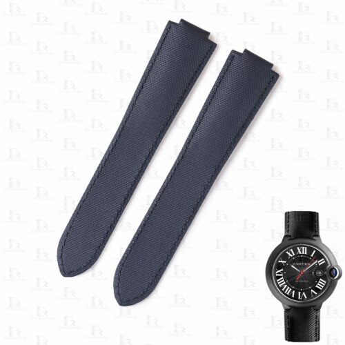 Custom replacement blue canvas nylon watchbands for Cartier Ballon Bleu PVD strap (5) Custom replacement blue canvas nylon watch bands for Cartier Ballon Bleu PVD strap