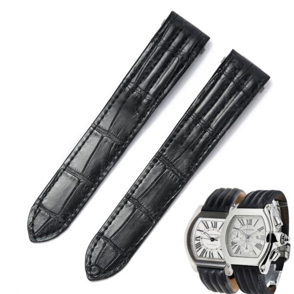 Cartier-Roadster-S-watch-strap-replacement-Black-Alligator-watchband-19mm-20mm Custom Genuine handmade black alligator crocodile Belly-scale Quickswitch leather strap and watch band replacement 19mm 20mm for Cartier Roadster Chronograph, XL, 2510, GMT 19mm 20mm mens and womens watch for sale, quick release systoem easy change between rubber, kevlar and braceleet straps - Shop the premium straps and watchbands Free shipping to US, UK and whole world