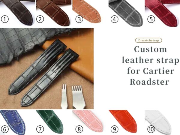 Cartier Roadster leather strap black alligator replacement for sale Cartier Roadster leather strap black alligator replacement watchband - Customized