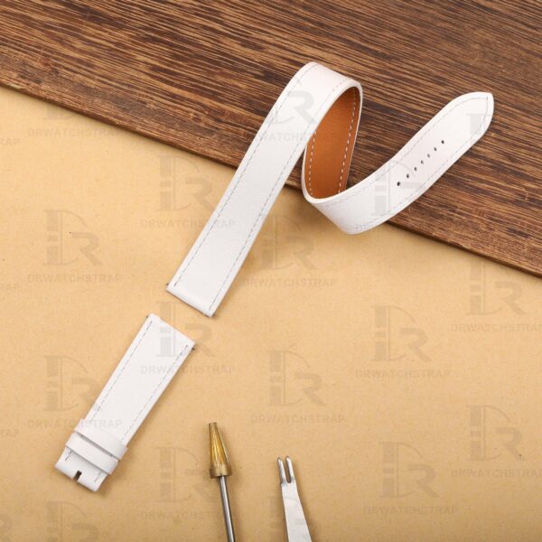 Custom double wrap premium White calfskin leather watch strap for Hermes Cape cod, Heure H, and Arceau watch (2)