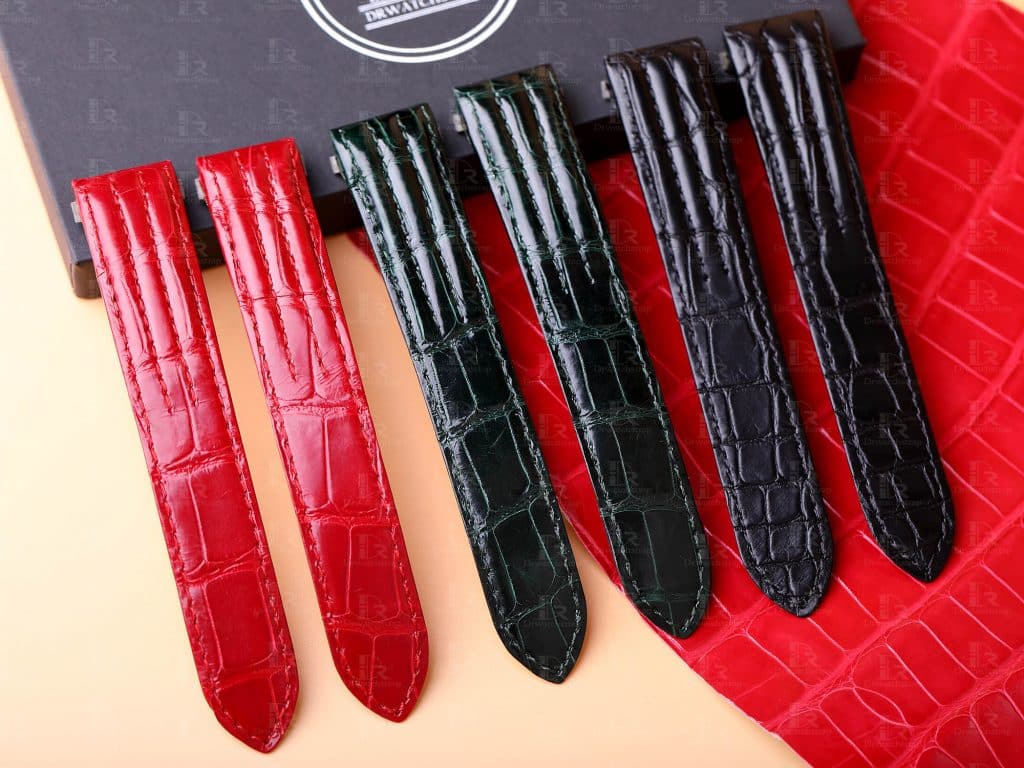 Custom Cartier Roadster 2510 xl replacement black red alligator crocodile leather strap 19mm 20mm watch bands for sale, quickswitch easy change rubber, kevlar straps for mens and womens ship to US, UK