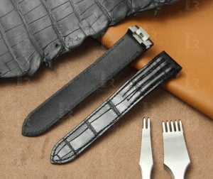 Custom Genuine handmade black alligator crocodile Belly-scale Quickswitch leather strap and watch band replacement 19mm 20mm for Cartier Roadster Chronograph, XL, 2510, GMT 19mm 20mm mens and womens watch for sale, quick release systoem easy change between rubber, kevlar and braceleet straps - Shop the premium straps and watch bands Free shipping to US, UK and whole world