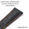 Custom Omega Seamaster leather watch bands - black leather orange stitching