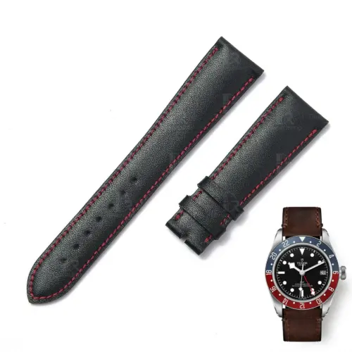 Tudor-Heritage-BB-Black-Bay-GMT-leather-strap-replacement-20mm-22mm-24mm (10) Best quality handmade OEM premium black calfskin replacement Tudor leather strap and watch band with red linning for Black Bay 58 41 GMT Heritage luxury watches online at a low price - Shop the premium watchs traps online